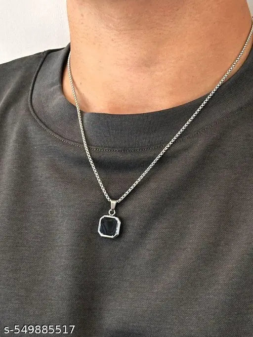 Maa Vindhyavasini |2  Silver Chain black pendent For Men | Bracelet For Boys | Ring For Men | Chain For Men | Fashion Bracelet | Party Wear Bracelet | Locket For Boys ui