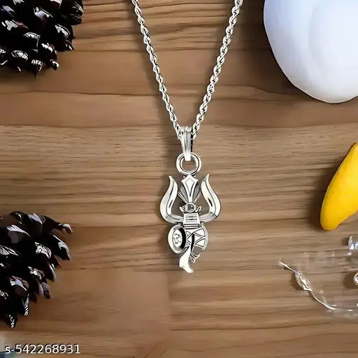 Sterling Silver Spiritual Shiva Trishul Pendant for Men & Women | Pure Silver Divine Shiva Om Trishul Damaru Locket for Good Health & Wealth