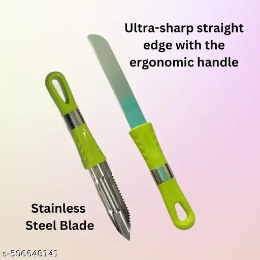 Premium Stainless Steel Knife & Peeler Set – Ultra-Sharp Straight Edge Knife and Traditional Peeler for Effortless Cutting & Peeling of Fruits and Vegetables – Durable, Ergonomic Kitchen Tool Set (Multicolor, Pack of 2)