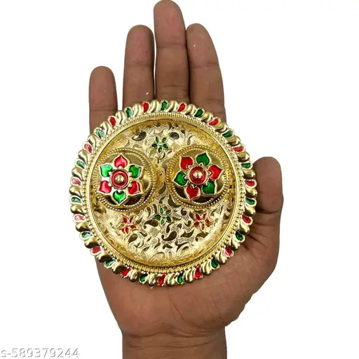 Kumkum Thali with Trendy & Eye-Catching Design | Kankavati | Golden Kankavati | Puja Products | Puja Thali | Kum Kum | Pack Of 6 Piece |