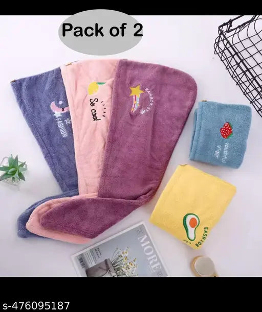 AKDC Hair Wrap Towel Hair-Drying Bathrobe Magic Hair Warp Towel Super Quick-Drying Microfiber 500 GSM Hair Dry Shower Cap Salon Towel for Women Soft Bath Hair Towel, 20 x 40 CM, Pack of  2 pis