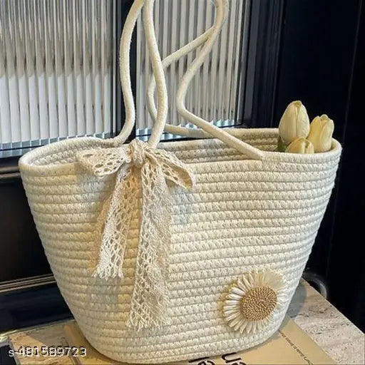 BABELIENE LOVER pure cotton boho fancy Handbag Stylish Handmade bag Basket Bohemian Tote bags shoulder purse for ladies girls college office shopping travel 1pcs