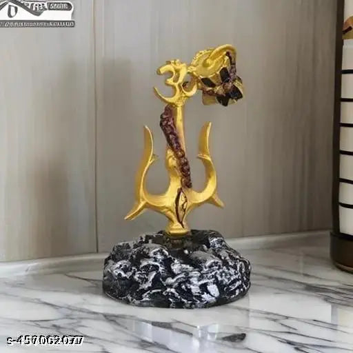 DARIDRA BHANJAN Lord Shiva Trishul with Damru for Car Dashboard | Sacred Polyresin Idol | Spiritual Decor
