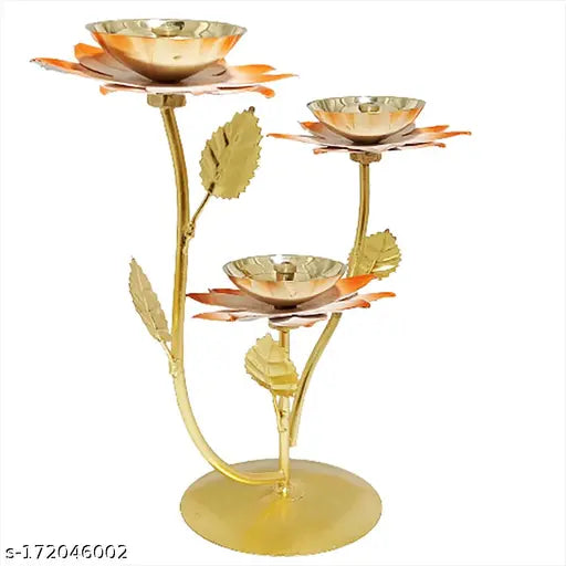 KAPER Antique Diwali Decorative Brass Iron Diya for Puja, Mandir and Home Decor Orange Diya Oil Lamp Stand(7 Inches)
