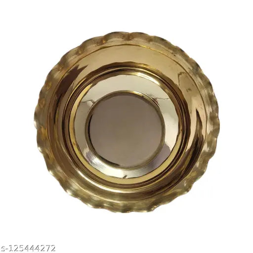 Divine Bazaar Brass Pooja Bowl, Brass Bowl, Glossy Brass Trendy Bowl And Spoon