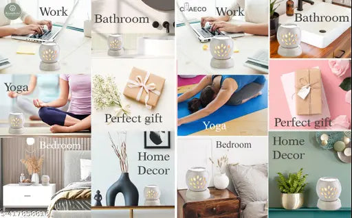 CHAECO Ceramic/Diffuser Electric Oil Burner Essential Oil for Home Fragrance with Aroma Fragrances- Lavender, Lemon Grass & 1 Electric Diffuser (10 ml Each)