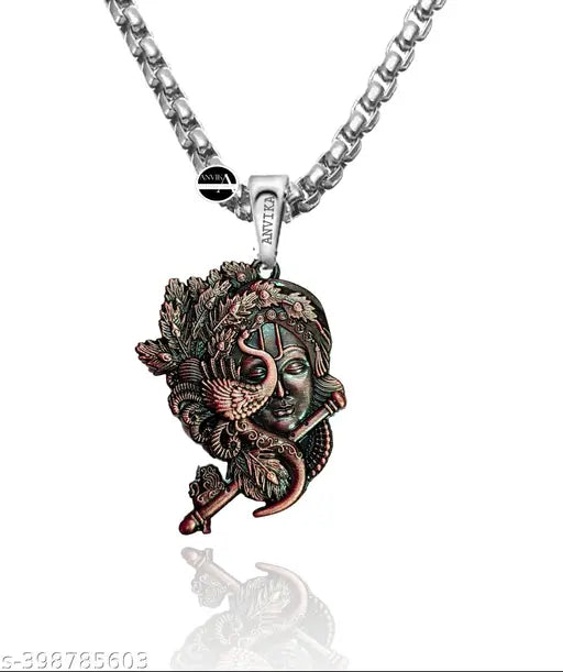 Durable Unisex Stainless Steel Chain With Lord Krishna Dual Sided Stainless Steel Pendant, Indian Spiritual Jewelry For Girls And Boys (COPPER)…