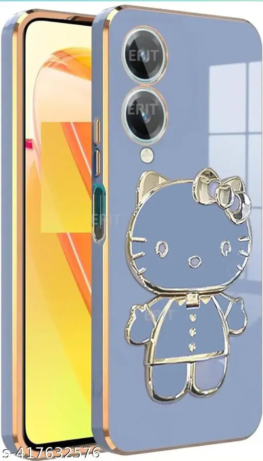 Star Creature C,at Back Cases and Covers Compatible for 'Vivo' Y28 5G Kitty C,at Back Cover Case with Stand and Mirror | Anti-Slip | Folding Stand (Blue)