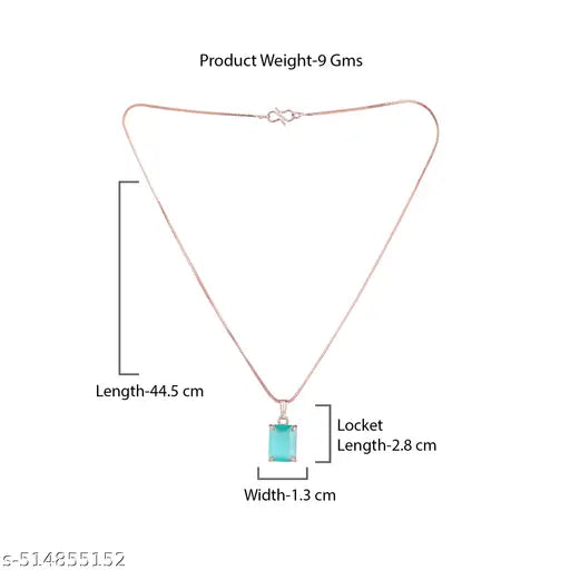 Gehena by Estele Rosegold Plated CZ Solitaire Square Gehena Pendant with Chain for Women