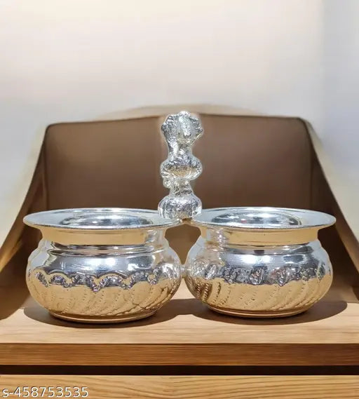 Sigaram Brass 4x3 Inch 2 Cup Panchwala Kum kum Bharani For Home Pooja Decore K4574