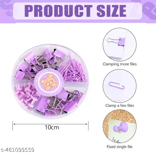 Paper Clips and Binder Clips Set – 65 pcs of U Pins, Mix Size Binder Clips for Notes, Letters, Papers, Binder Clamps in Office, Home, School (Random Color) (Pack of 1)