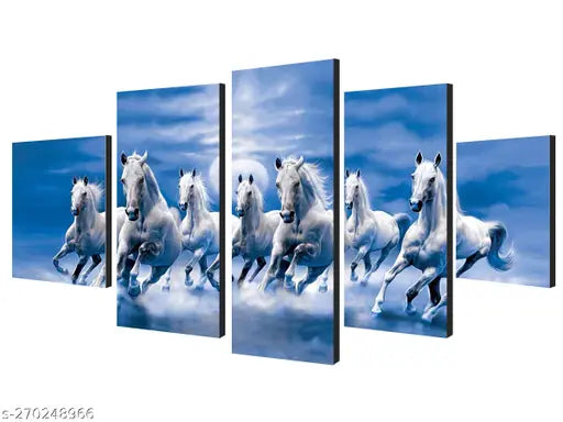 WALLMANTRA Set Of 5  Seven Horse Large   Wall Painting For living Room Home Decor Gift Item ETC.  75 cm x 43 cm