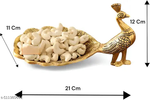 Metal Decoractive Showpiece Gold Peacock Shape Dry Fruit Serving Tray/plats, Snacks, Floating Flowers for Home Decoration Table Dining Décor