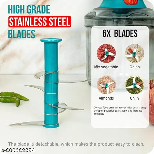 Master Push Chopper with 6 Stainless Steel Blades | Vegetable & Fruit Cutter | Manual Food Processor for Kitchen (1100ml)