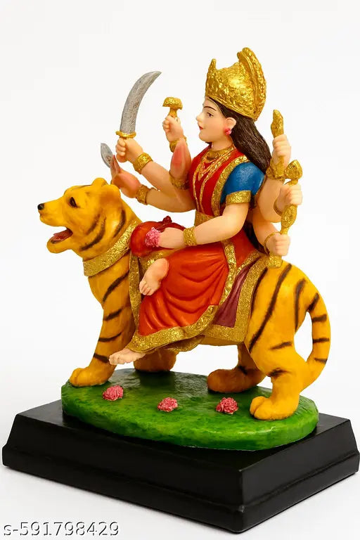 AnguVeda Resin Maa Durga Statue/Sherawali MATA (Multicolour, 9 Inch) JAI MATA DI