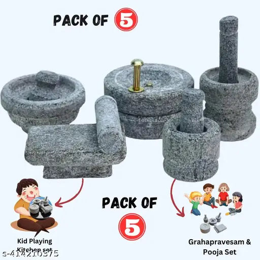 Stone miniature/ Stone Miniature Kitchen Set for Kids/Miniature Kitchen Set Kids Toys / Pooja and Grahapravesam / Combo pack/ Traditional Home Decor / Grinding Stone / Kitchen Playsets/Mini Toy/Housewarming Set/Birthday Gift for Kids( Medium Size ) ( Pack