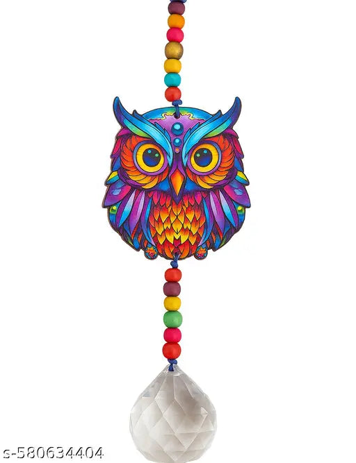 Evil Eye Hanging for Good Luck Prosperity Zodiac Success Health Wealth Office Home Decor & Car (Owl MDF & Glass) (OWLM)