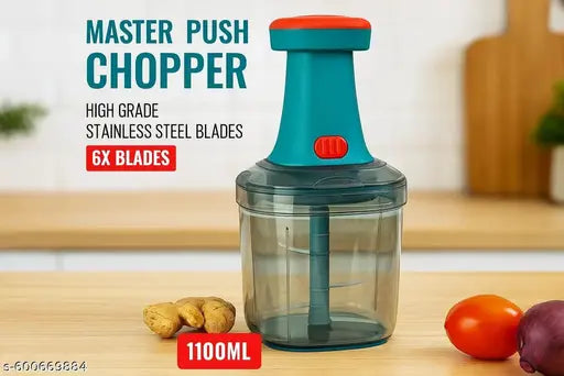 Master Push Chopper with 6 Stainless Steel Blades | Vegetable & Fruit Cutter | Manual Food Processor for Kitchen (1100ml)