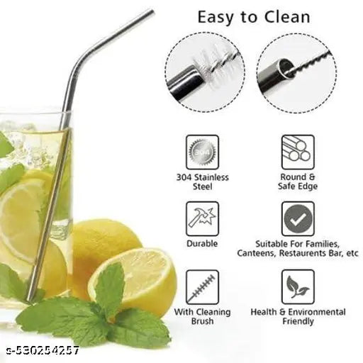 Reusablee Stainless Steel Straws for Drinking with Brushes 8.5 Inches BPA-Free Metal, Thick, Long (2 Bent + 2 Straight +1 Brush)