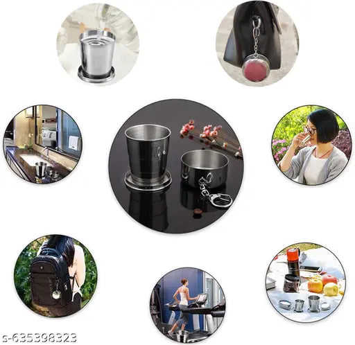 FOREWAY Portable Stainless Steel Collapsible Travel Cup/Mug/Glass/Tumbler, Leakproof Foldable Steel Glass for Travel Outdoor, Camping Drinking Glass with lid