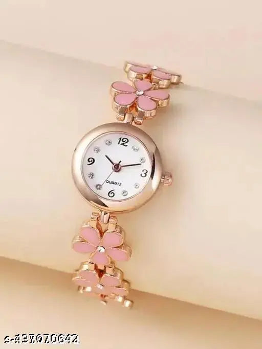 Flower design belt analog watch for women