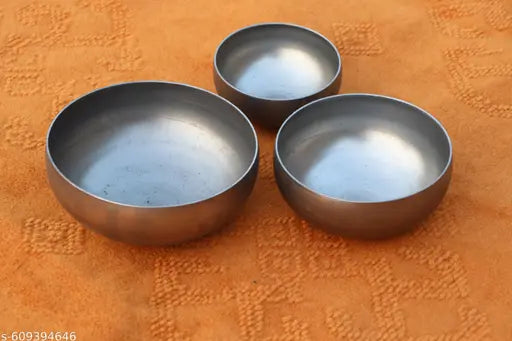 Set of 3 Pure Sarbloh Baate Bowls | Traditional Sikh Utensils for Cooking, Amrit Preparation & Spiritual Use | Heavy 1.1kg Iron for Health & Heritage ⚡