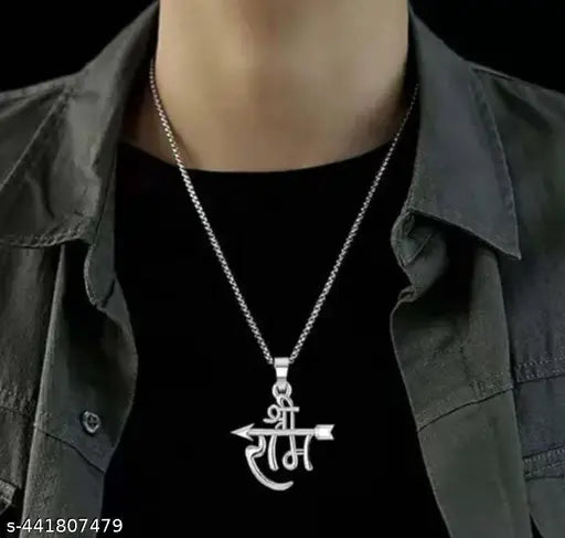 Trending stylish new designer silver plated religious lord shree RAM locket with ball chain pandent Necklace for boys/mem and girls/women