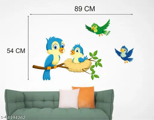 Heaven Decors Bird Baby On Tree Branch With Flying Birds Sticker For Kids ( PVC Vinyl Size -59cm x 45cm )