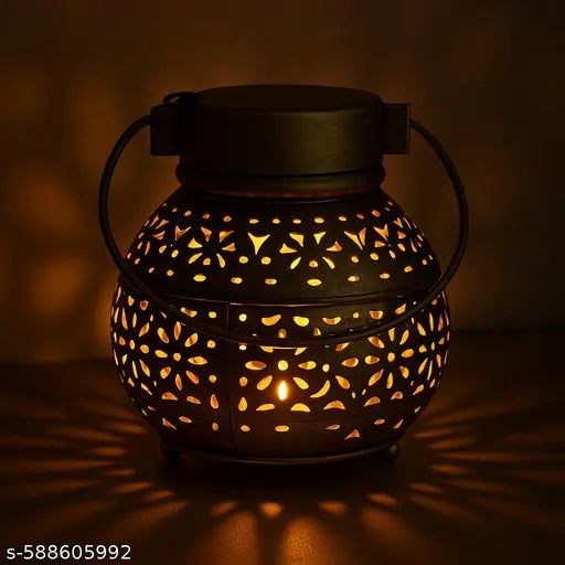 Vintage Brass finished Hanging Lantern with Tealight Candle Holder