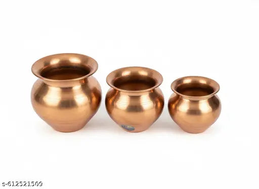 Set of 3 Traditional Copper Kalash/Pot (Kitchen & Pooja)