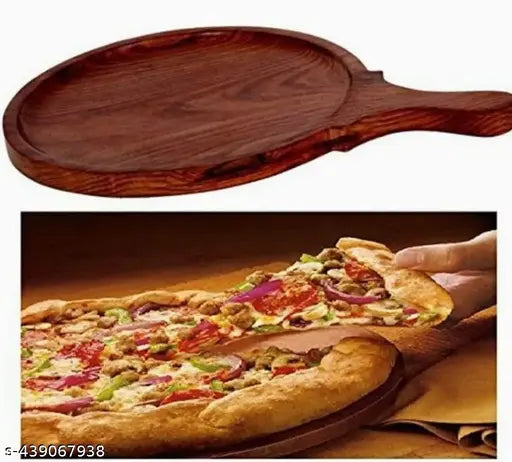 Wooden Pizza Plate/Pan with Handle, Pizza Serving Platter/Tray for Kitchen & Restaurant Suitable for All Kitchen