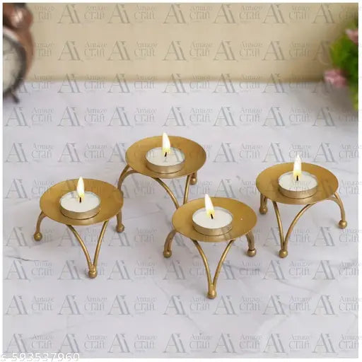 AMAZE CRAFT IMPEX | 4 Pack Iron Pillar Candle Holder Decorative Gold Iron Plate Candle Holder Centerpiece 2.5 Inch Diameter Fit LED & Wax Candles, Pedestal Candle Stand for Tables, Wedding