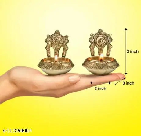 chandra art collection metal Diwali Diya Kuber Diya Pooja Deepak II Shanku Chakra kuber Diya, 3 inches, (Set of 2, Diameter 5 Cm)