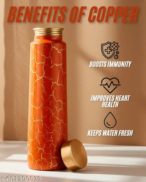 Vague Venture Pure Copper Water Bottle 1000ml – Red Flame Crack Design, Ayurvedic Health Benefits, Leak-Proof & Eco-Friendly Flask"