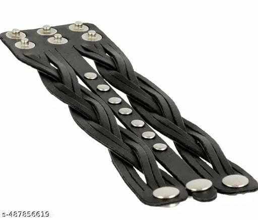 Combo Offer Unisex Fancy & Stylish Wrist Band Bracelet Cuff For Men's & Women's Leather Metal Wide Gym Style Solid Designer Bracelet [ Pack Of 2 ]