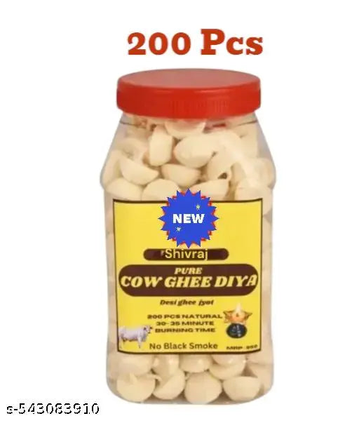Premium Quality pure Ghee Round Batti Pack Of 200pcs | Pure Cow Ghee Diya Quality 200 Pieces, 15 Minutes Minimum Burning,Ghee Diya Batti | Handmade Ghee Diya Batti,Jyot Batti For Pooja Aarti And Special Occasions, Cow Ghee Diya Batti, Premium Quality Ghee