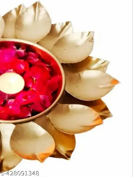MAX MART Metal Decorative Urli Bowl for Floating Flowers and Tea Light Diyas Festival Decoration Home 12 inch Round Urli Golden