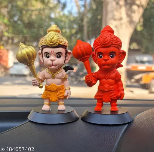 Lord Shree Hanuman Ji Idol for Car Dashboard, Office Table,Home Decor| Little Balaji Bajrangbali with Gada Figurine| God Statue for Gifting Kids, Family & Friends (Kesari - Hanuman Ji)