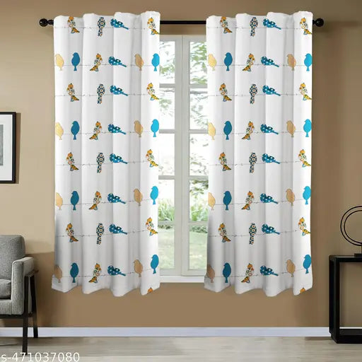 Yaanthiv's Semi-Sheer Floral Curtains - Home Décor Must-Have, Hummy Blue Bird, Door,Pack of 2 Curtains