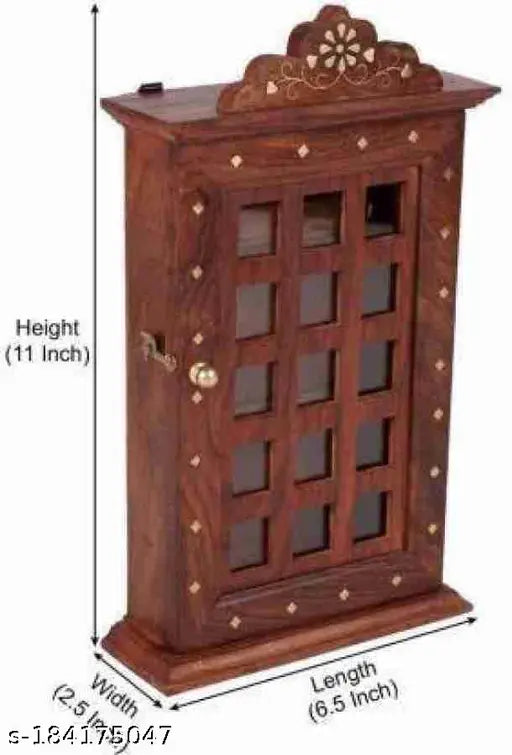 Sheesham Wood Key Holder-Square Design Keychain Holder Crafted by Saharanpur Artisans- Wooden Brown Color  For Home decor