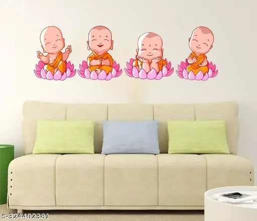 Buddha Cute Baby Monk –Meditation- Warm Welcome - Wall Sticker Self Adhesive Sticker (Pack of 1)