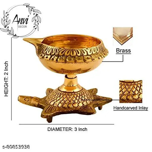 ANVI Decor Premium Brass Kuber Deep Kachua  / Oil Lamp/ Pooja DeepaK/ Size- Medium (Pack of 2)