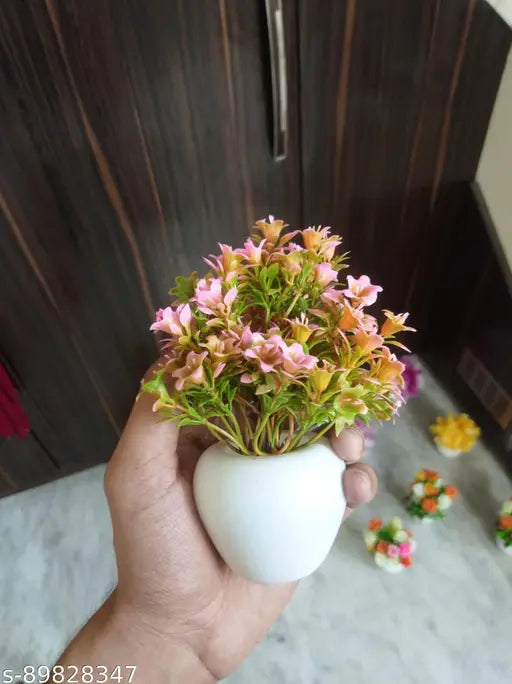 Skinshine Artificial Beautiful Flower Plants with Pot for Home Decor Washroom and Office Decor Christmas Diwali and Festive Decoration Pack of 2 (Pink, Green)
