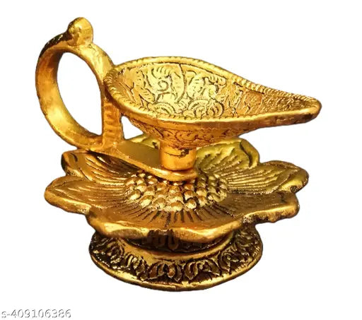 Metal gold plated Chirag Diya Showpiece For Pooja, Home and Office Decorative Diya Showpiece For Table Decoration & Diwali Pujan