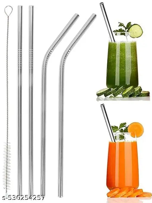 Reusablee Stainless Steel Straws for Drinking with Brushes 8.5 Inches BPA-Free Metal, Thick, Long (2 Bent + 2 Straight +1 Brush)