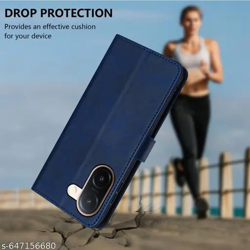 LOVZI® Flip Cover For Vivo V60E PU Leather with Card Pocket Wallet Stand And Shock Proof Complete Protection Flip Case--Blue