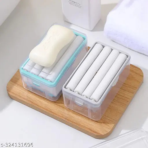 Soap Roller Dispenser,2-in-1 Portable Soap Dish & Soap Dispenser with Roller and Drain Holes,Multifunctional Soap Holder Foaming Soap Bar Box for Cleaning Cloth Brush