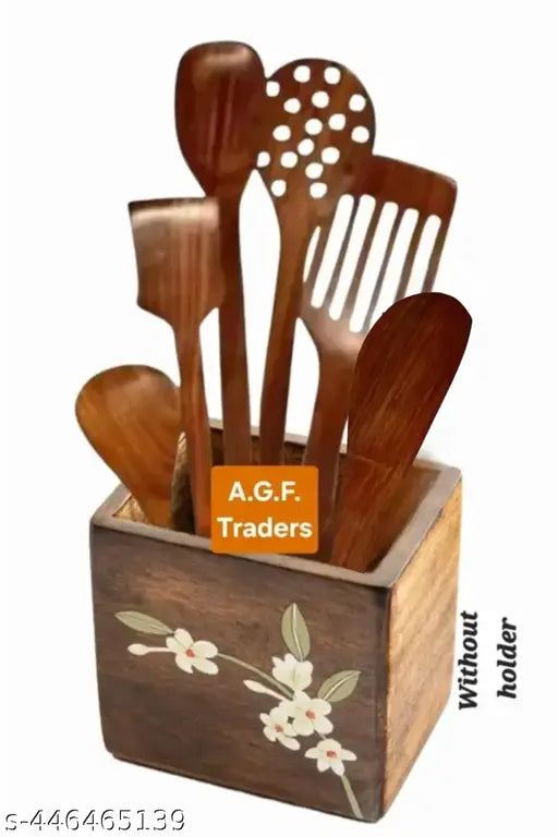 (Without holder) Wooden cooking spoon set of 6