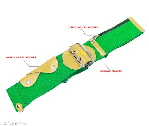 Dhoti Belt Haji Green Color Belt, Size-48 Inch, Adjustable Waist Buckle With Zip