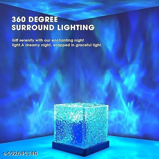 Icon E-Zone 3D Ocean Wave Effect Night Light for Bedroom – 16 Colors Rotating LED Projection Lamp, Crystal Table Lamp for Bedroom & Home Decor, Romantic Water Wave Effect, Remote Control